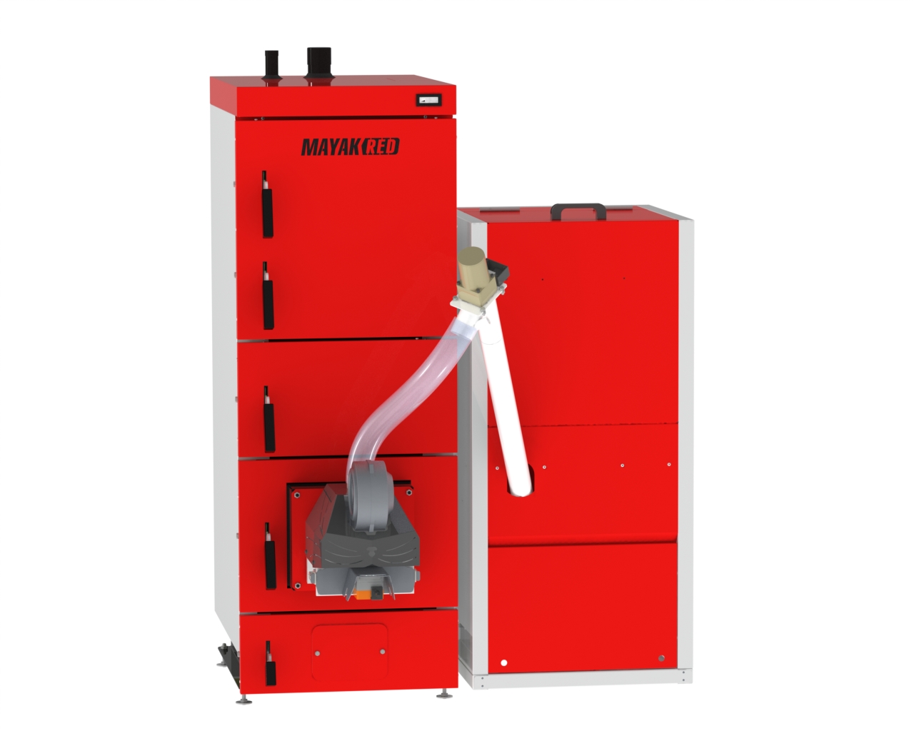 Водогрійний сталеві котел тривалого горіння серії Маяк КТР-40 ECO MANUAL UNI type H , з бункером та пелетним пальником.